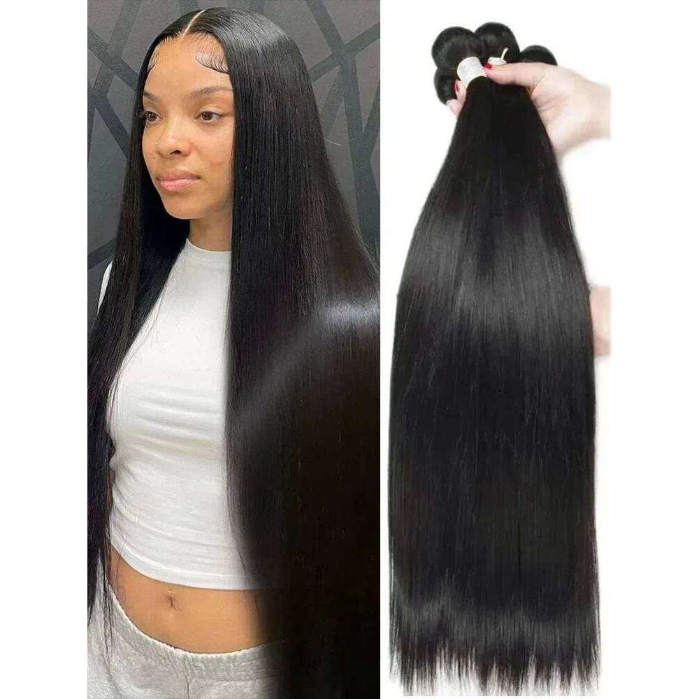 YKB Straight Human Bundles Brazilian Raw Hair Weave Silky 30 42 Inch Natural Black 12A Weaving Extensions Wholesale Virgin