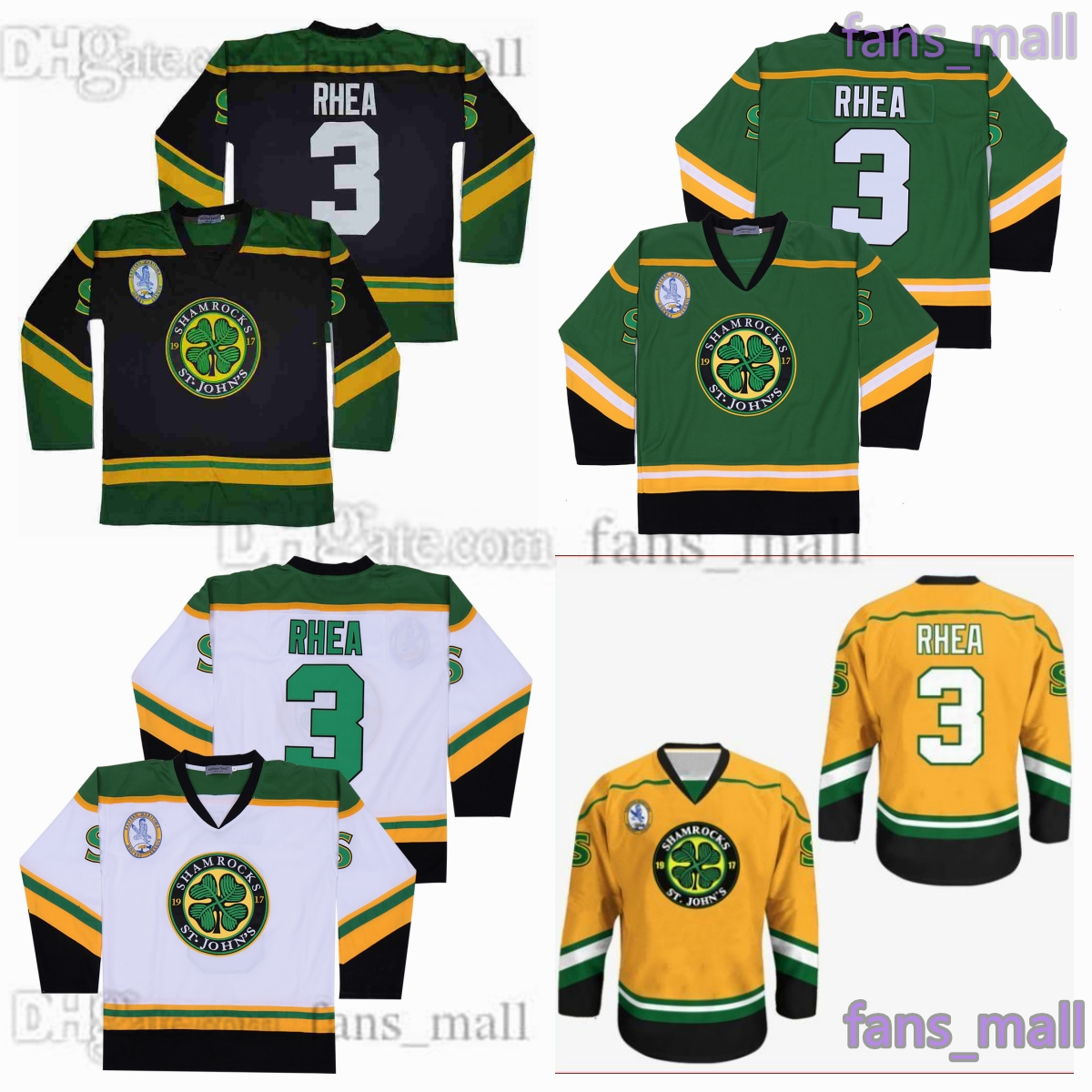 Custom S-6XL Movie Hockey St John's Shamrocks 3 Ross Rhea Jersey Classic Retro Embroidery Breathable Sport Sale High Quality Jerseys Ice Sport Throwback