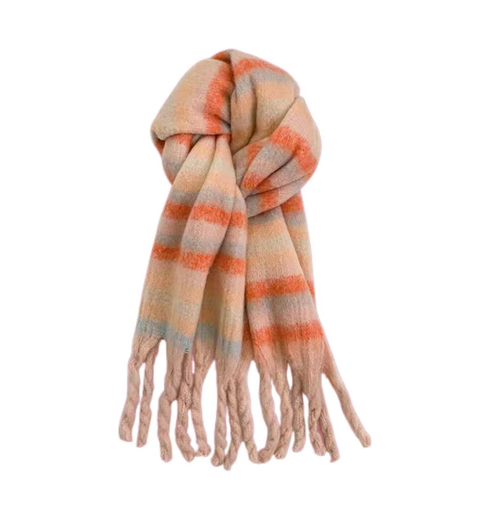 T920 new contrast color scarf 2025 Korean women's winter warm cold thickened shawl dual-purpose furry versatile neck scarf