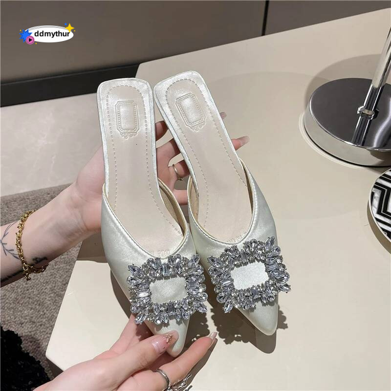 Shoes New Mules Women's High Heels Fashion Wedding Pump Women Rhinestone Pointed Toe Sandals Ladies Zapatos Mujer ddmythur