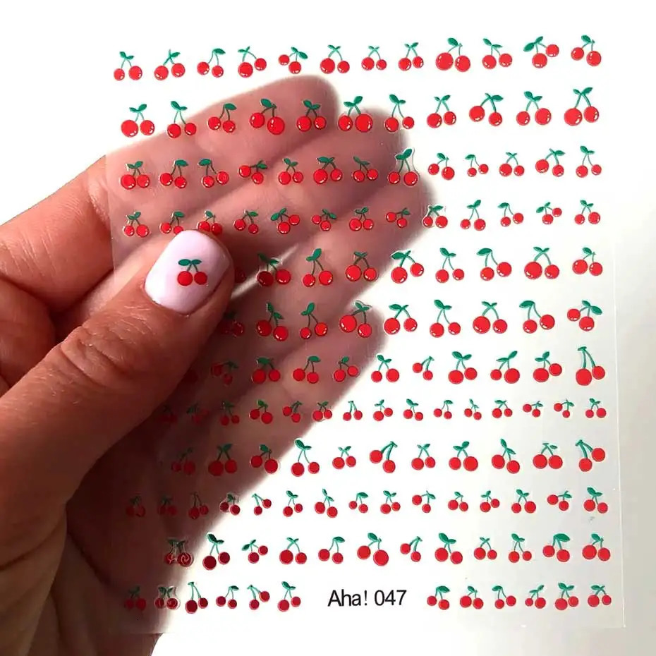1sheet 3D Sweet Cherry Fruit Nail Art Stickers Summer PeachLemonStarMoon Decals 810cm Adhesive Red Decor 250605