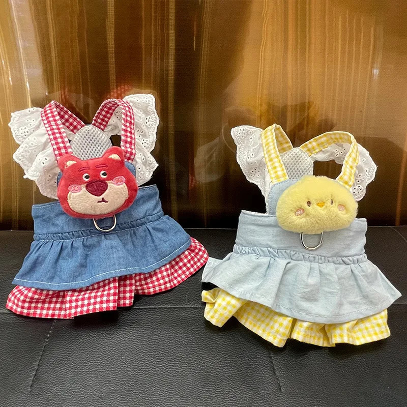 Cute Doll Puppy Dogs Harness And Leash Set Pink Yellow With Denim Apparel Skirt Pet Dresses Collar Chihuahua XS XL Pug 250609