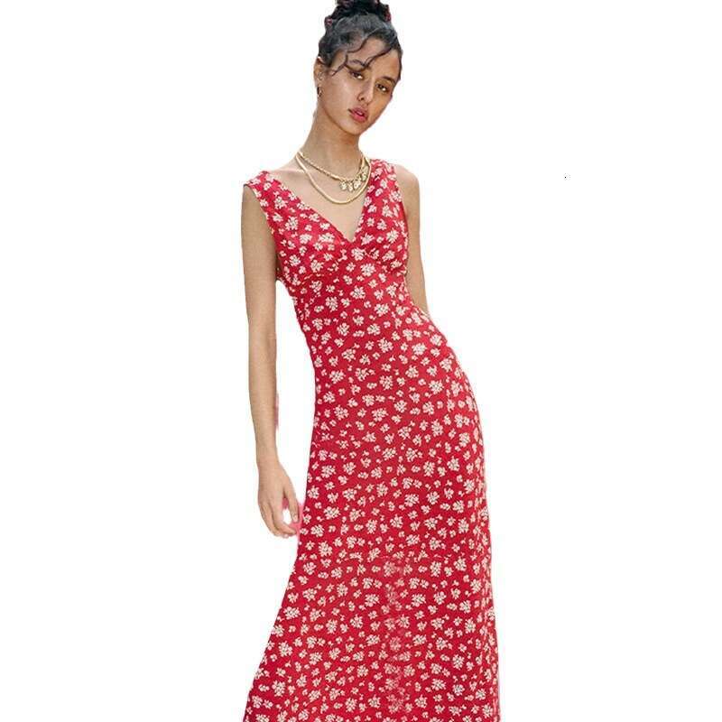 French Romantic Style Women's Clothing Printed Deep V Sexy Fashion Casual Vacation Vest Floral Dress