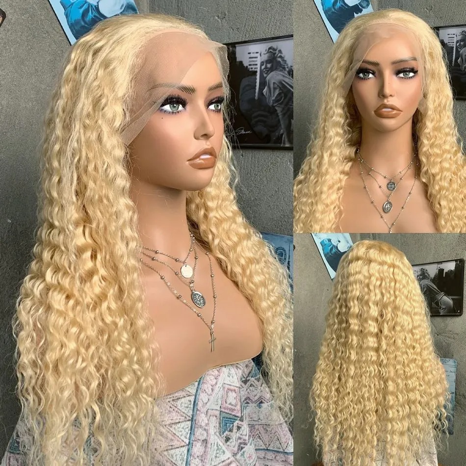 613 Curly Honey Blonde Lace Front Wigs Loose Deep Wave 13x4 HD Water Wave Color Transparent Lace Frontal Wigs Synthetic Human Hair Wig