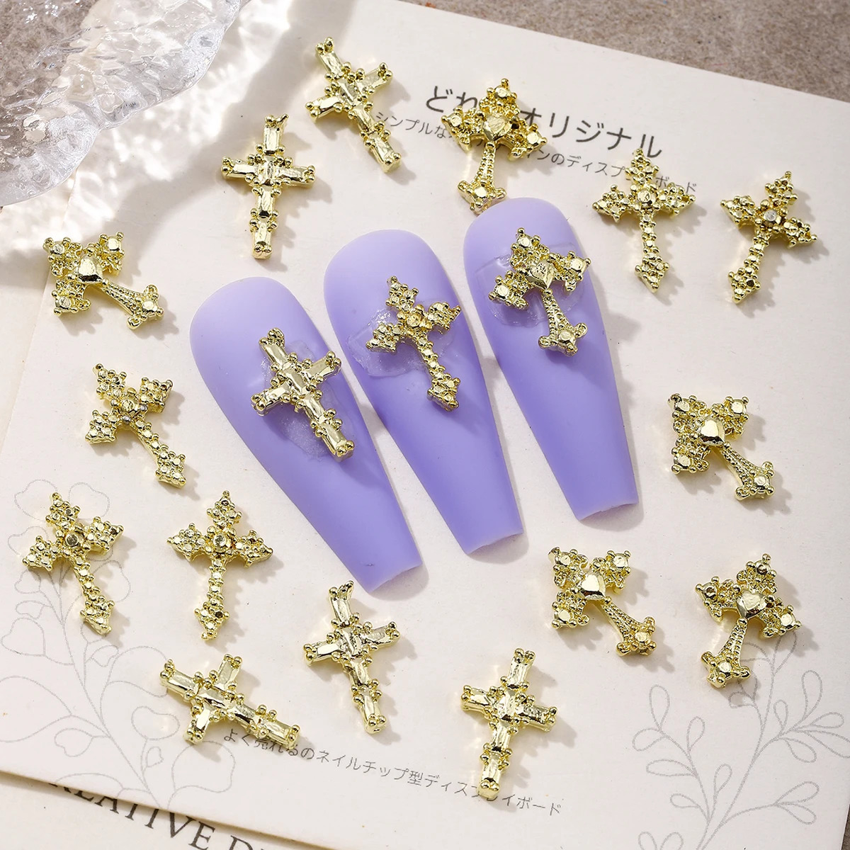 60pcs European and American style light metal cross 3 silver y2k advanced retro dark nail decoration 250605