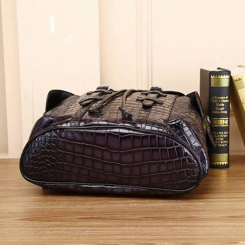 2024 New Brand Real Genuine Leather Men Alligator Backpacks Student Backpack Boy 15.6 Inch Computer Laptop Bag