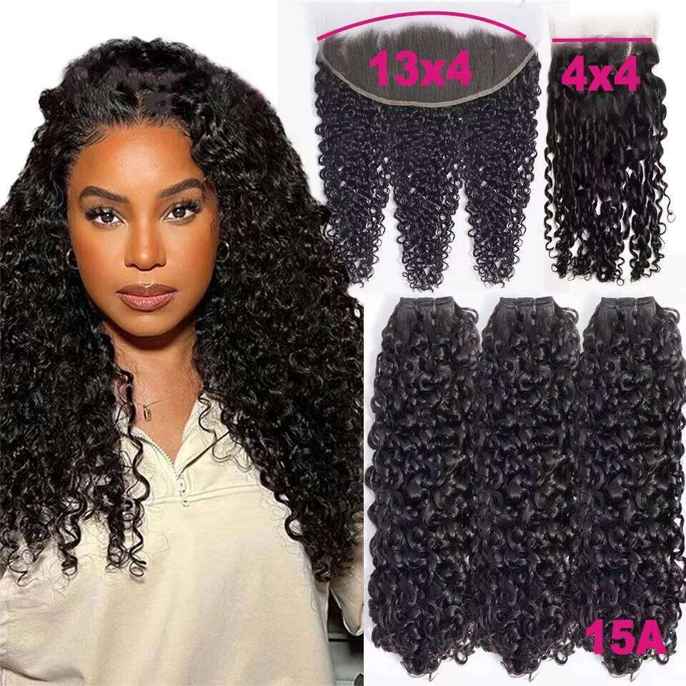 15A Wholesale Pixie Curly Bundle Lace Brazilian Raw Human Hair 3/4 Bundles with Closure Frontal 13x4 4x4