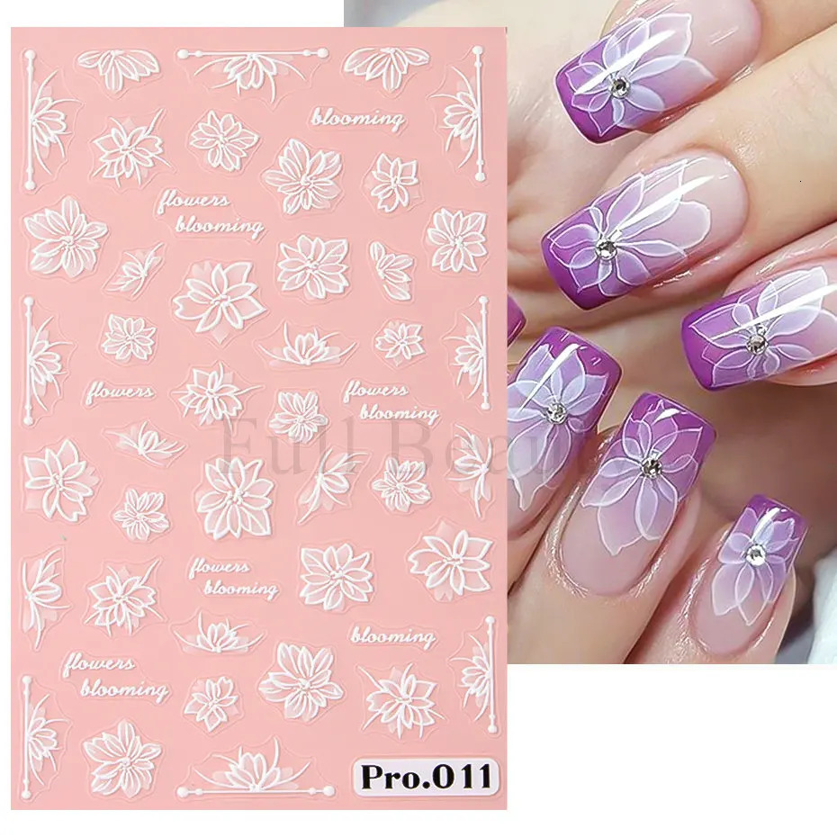 1Pcs Sakura Stickers For Nails 5D Embossed Spring Cherry Blossom Tulip Peony Flowers Petals Sliders Manicure Decoration LAPro010 250605