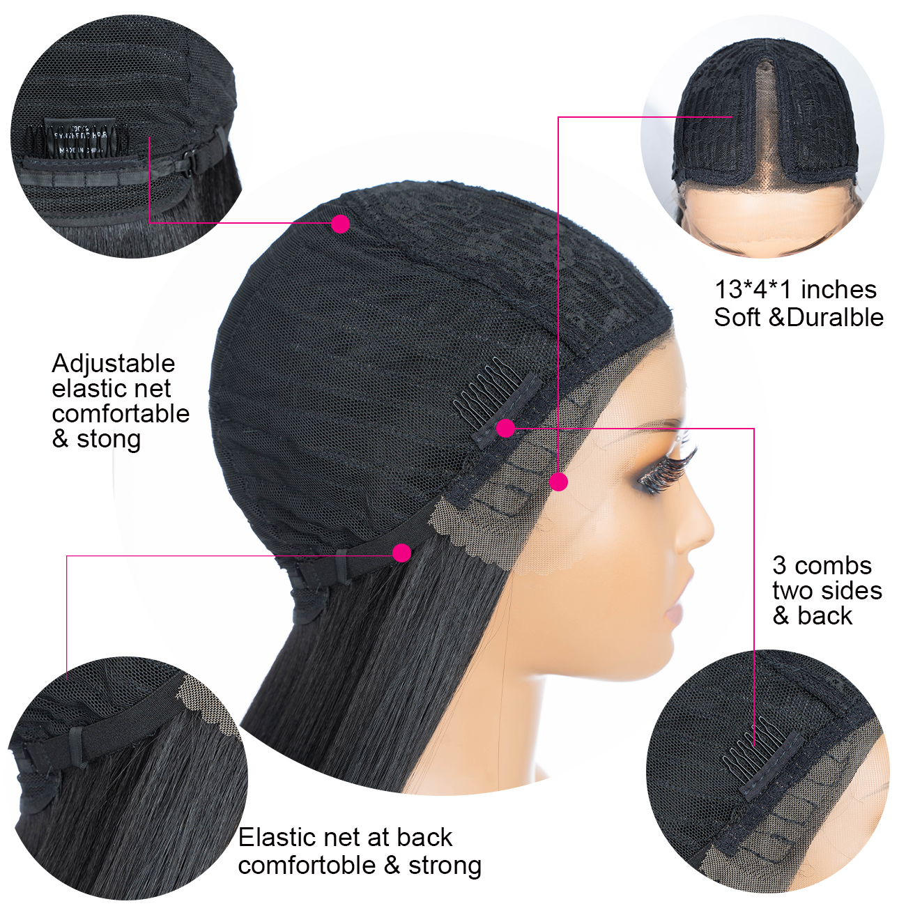Rebecca Fashion Synthetic Blue Highlights Colors Straight Wig Middle Part Lace Wigs For Black Women Heat Resistant Cosplay