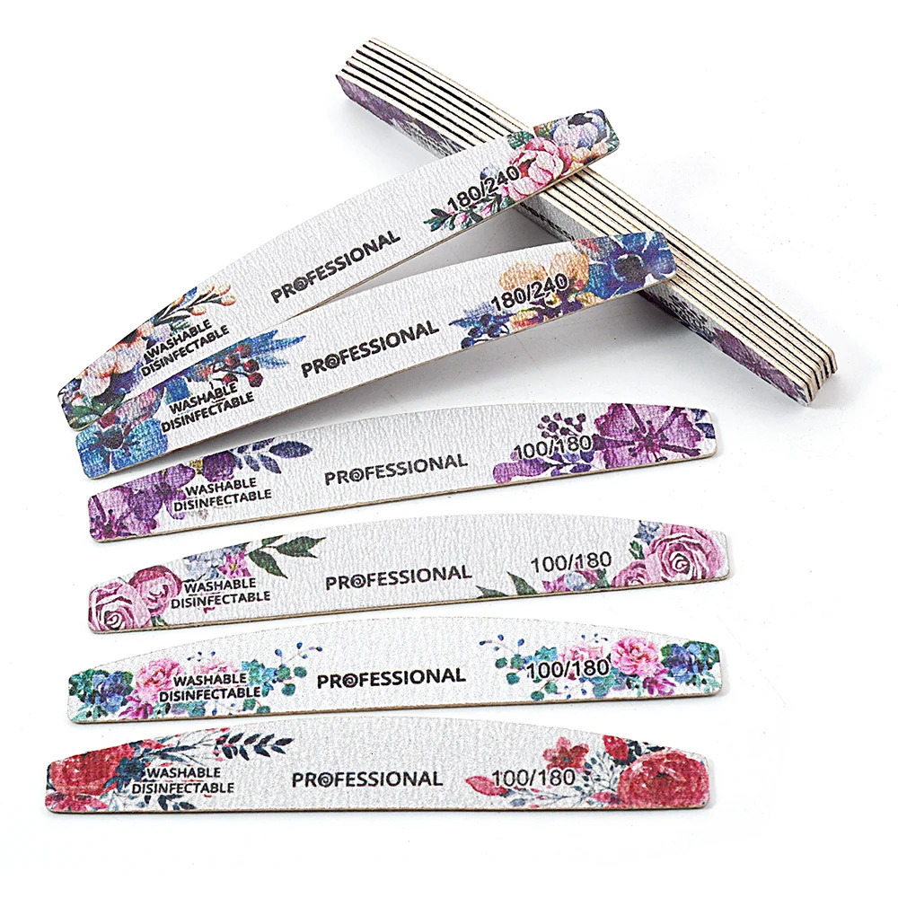 1020pcs Mix Flower Colorful Wooden Nail File 100180240 Grit Gel Polishing Manicure Washable Durable Sharpening Nails Tools 250605