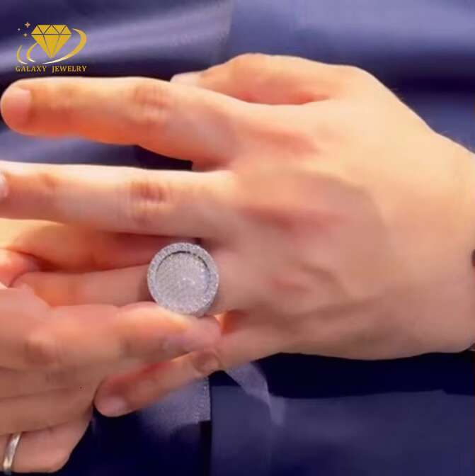 Custom Fashion Fine Jewelry Three-Dimensional Circular Design Ring 925 Silver Iced Out Moissanite Diamond Hip Hop Ring