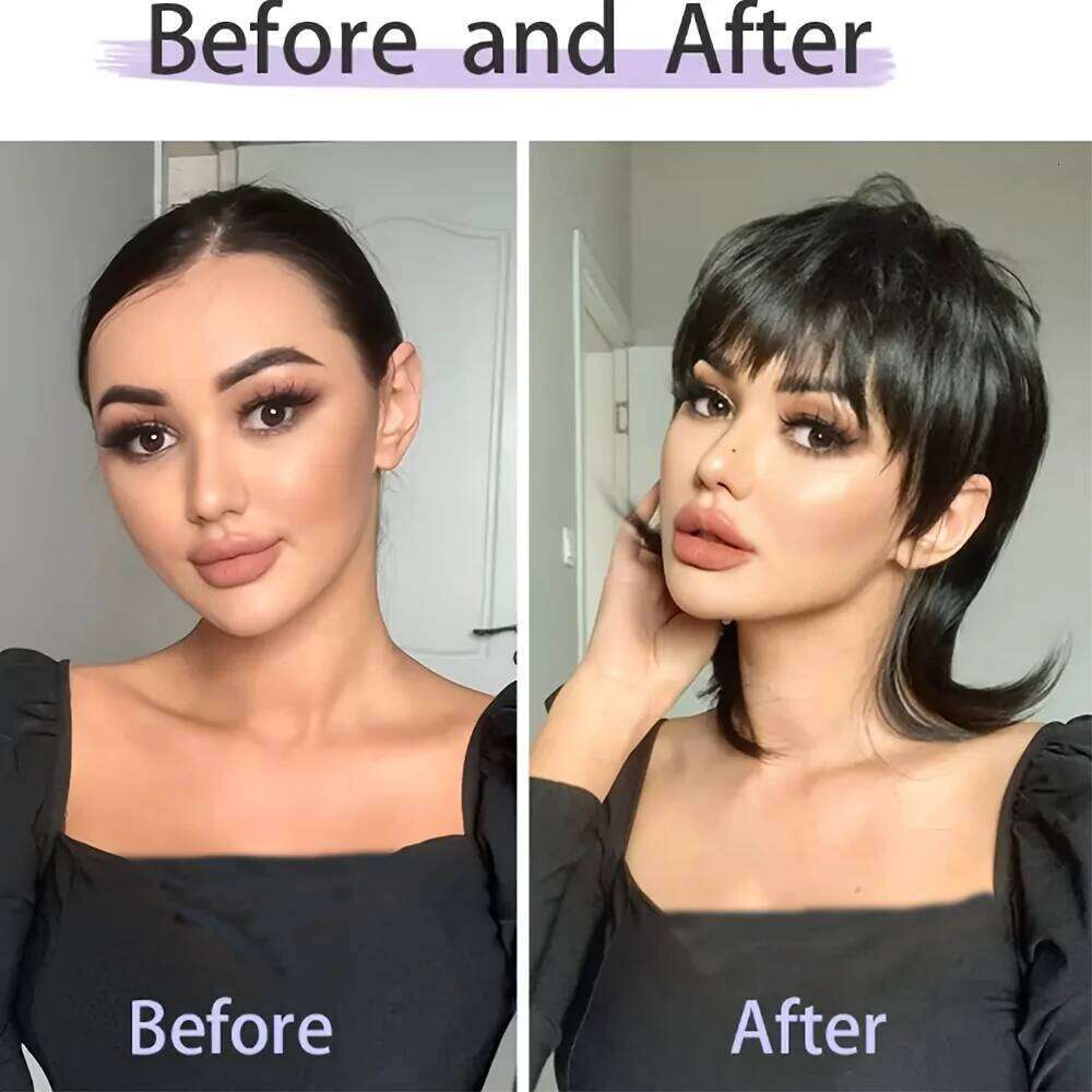 Short Mullet Wig Straight Pixie Cut Wigs 100% Human 12 Inch Brazilian Remy Hair Natural Color 180% Density For Black Women