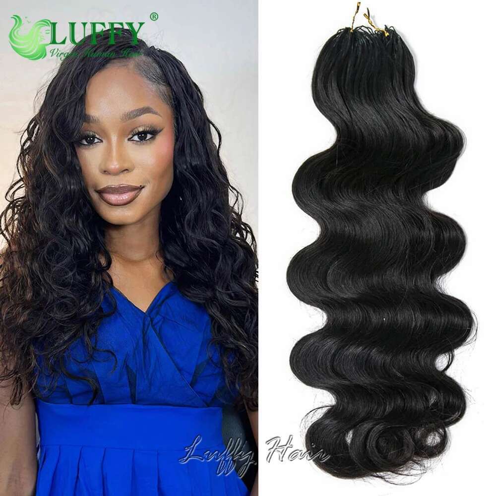 Body Wave Crochet Braids Extensions Reusable Human Bundles Invisble Micro Loop Knotless Feather Hair