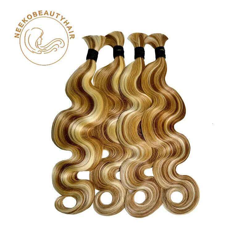 Honey Blonde Highlight Bulk 1 Bundles/Pack 100g 18 Inch Body Wave Knotless BOHO Braids Human Braiding Hair