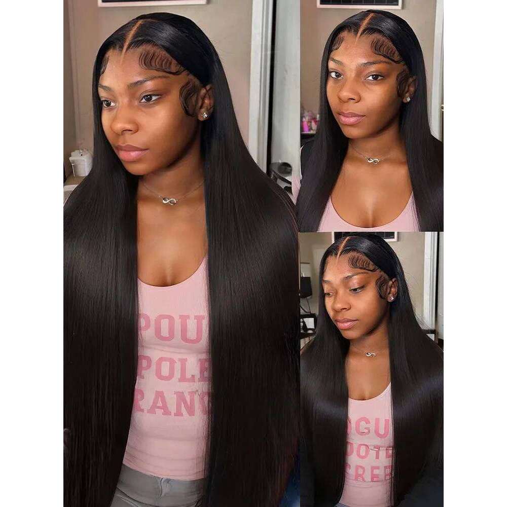 Mossily 30 42 Inch 13x6 HD Front Human Hair Wigs Bone Straight Black Wig 5x5 Lace Closure Glueless Preplucked Remy Raw 200%