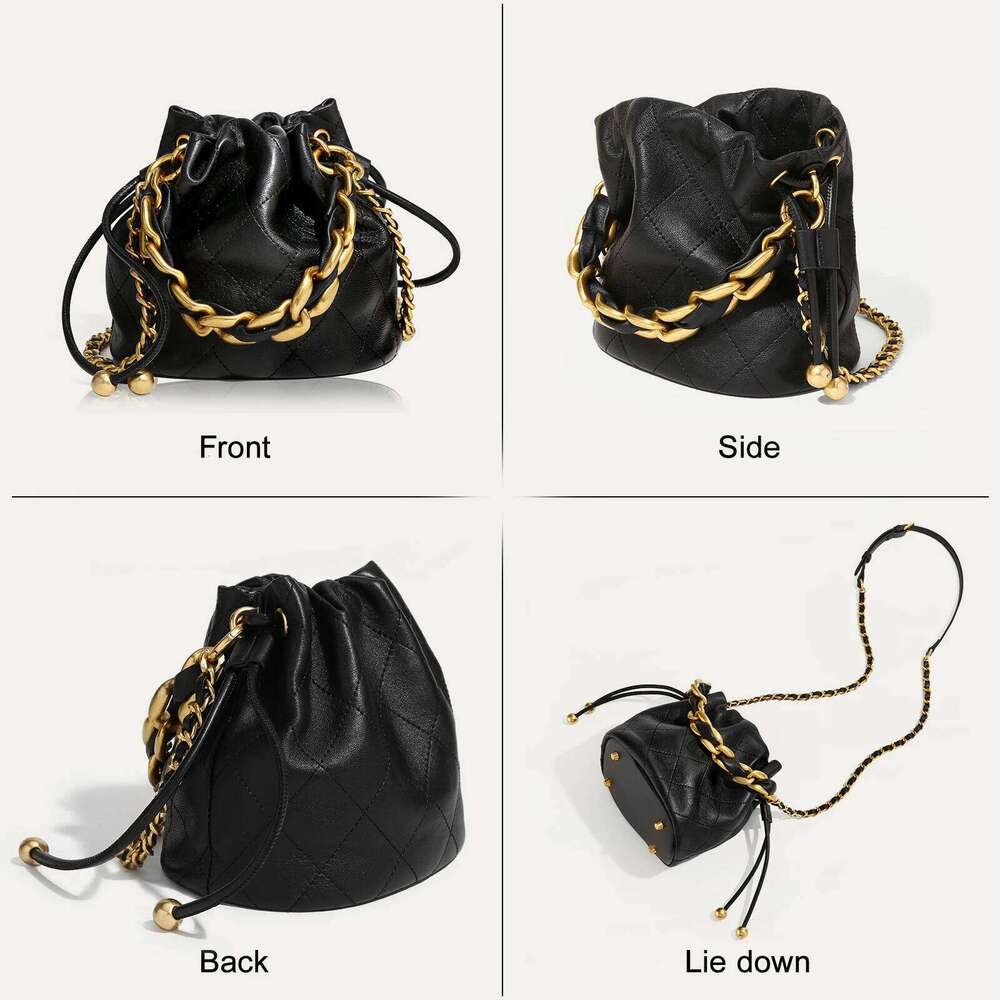 Designer Bag ITAMOOD Genuine Leather Quilted Bucket Fashionable Chain Crossbody Bag Women S Argyle Embroidered Drawstring Wallet