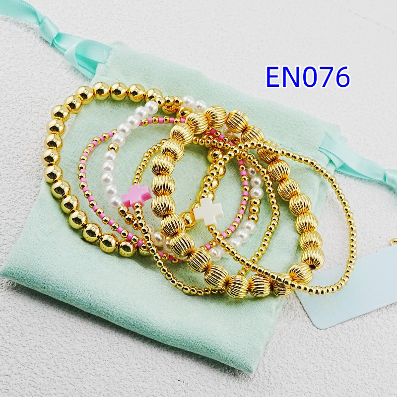 Fashion Brass Pink Cross Unwritten White Gemstone Bracelet 14kt Gold Plated Beads Glass Stretch Stack Bracelet With free dust bag