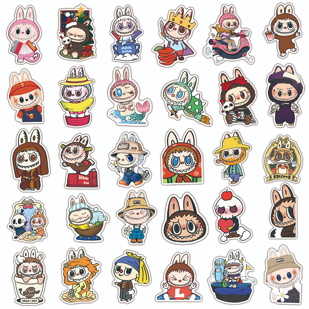 10/30/50pcs Cute Labubu Monster Cartoon Stickers Decals DIY Laptop Notebook Fridge Water Bottle Decoration Sticker Kids Toys