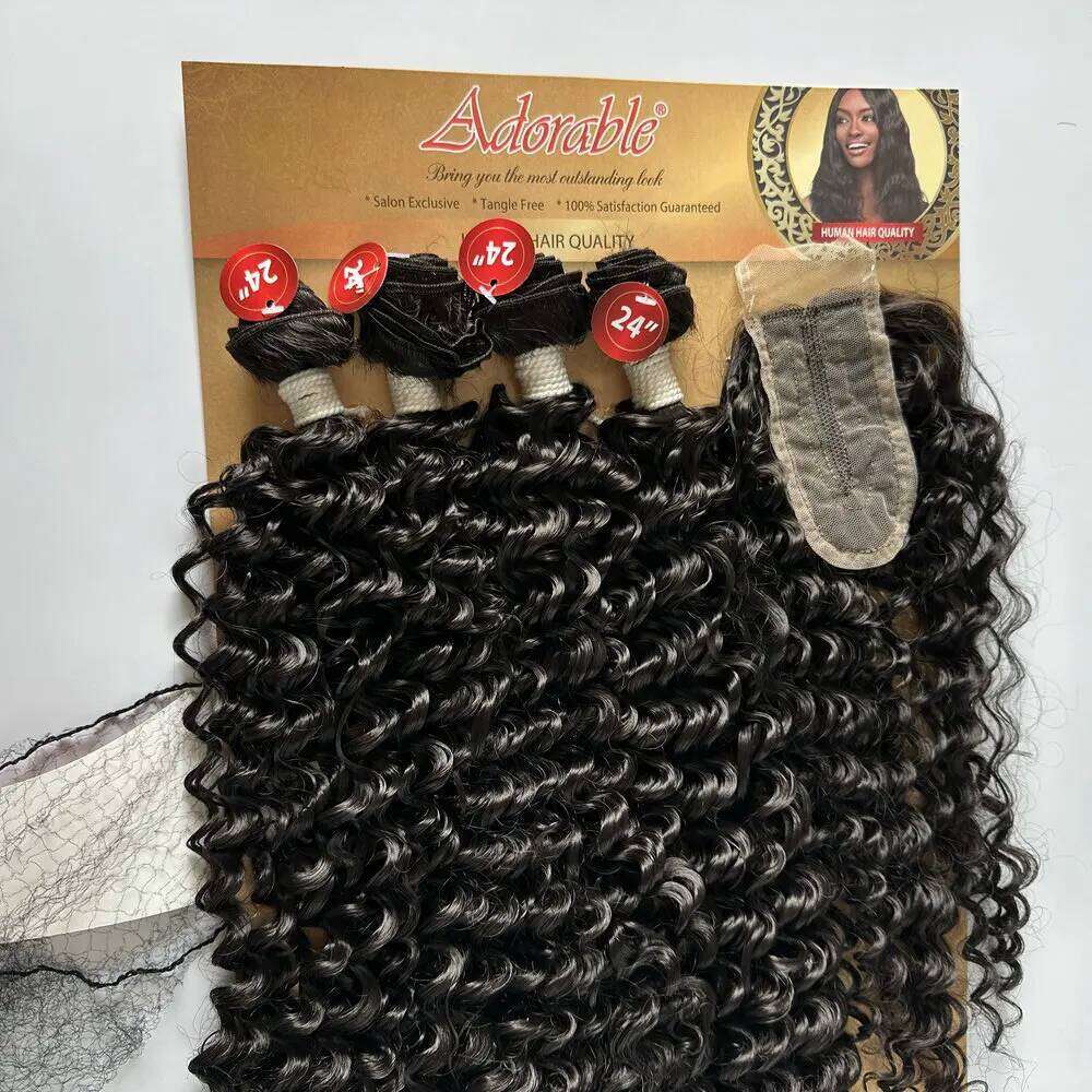 Adorable Heat Resistant Fiber Synthetic Water Wave Hair Extension Weave Bundles With Closure DAISY 4PCS+1 Set (24")