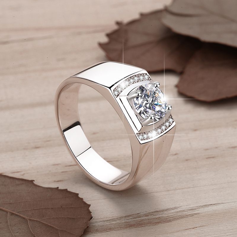 Sophisticated Unisex Solid-Silver Moissanite Accent Ring Featuring a Dazzling One-Carats' Worth of Brilliance