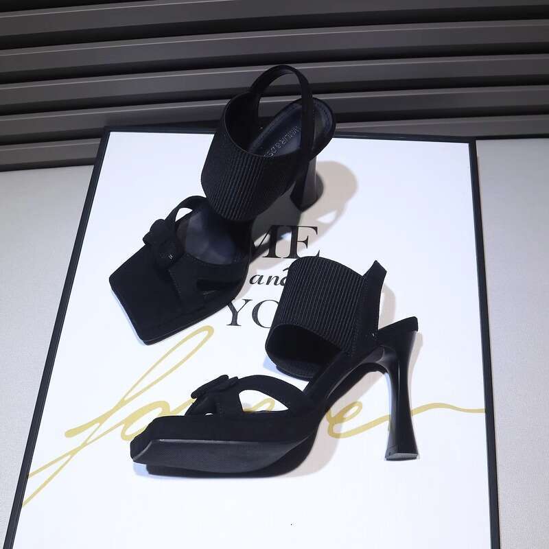 Suede Square Thick Sole Stiletto Sandals for Women 2025 Summer New Belt Buckle Waterproof Platform Open Toe High Heels