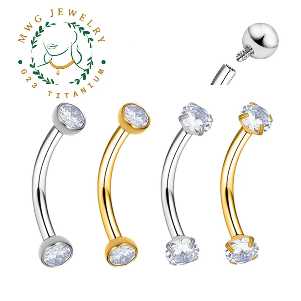 ASTM 36 Set 5A CZ Eyebrow Piercing 16G Internal thread Earrings Sexy Labret Lip Studs Curved Barbells Jewely 250606