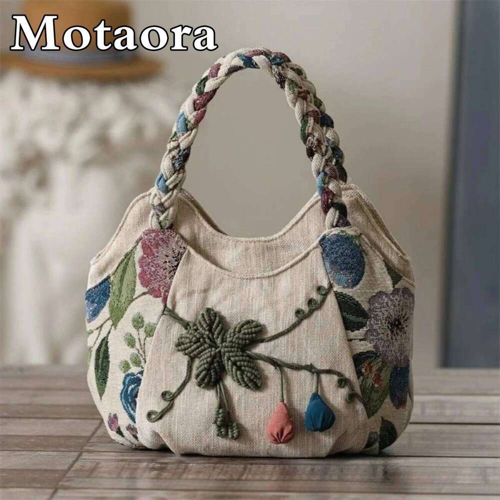 MOTAORA Women Handbags Vintage Bag Ladies Canvas Casual 2025 Woven Small Fabric Gout Craft Female Handbag