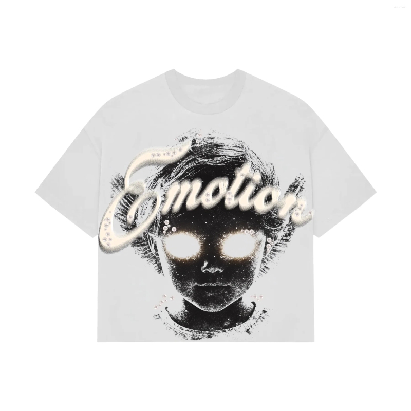 Men's Designer t shirts summer letter pearl short sleeve MIXED EMOTION T-shirts for men streetwear cotton loose crew neck top tees oversized unis