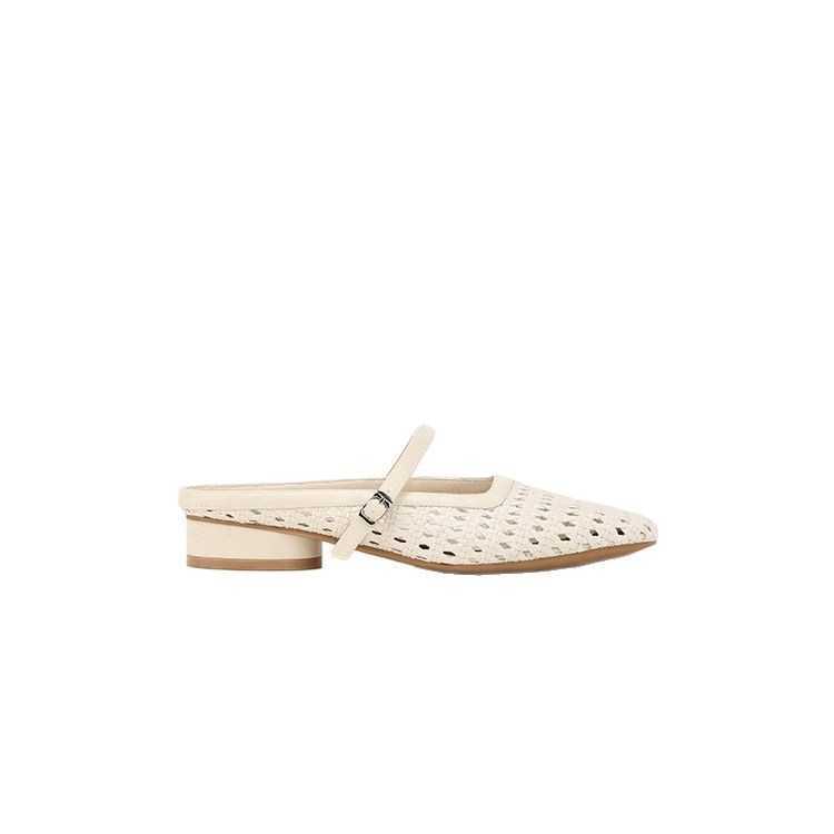 Versatile Square Toe Woven Hollow Out Mules For Women One Strap And Chunky Heel