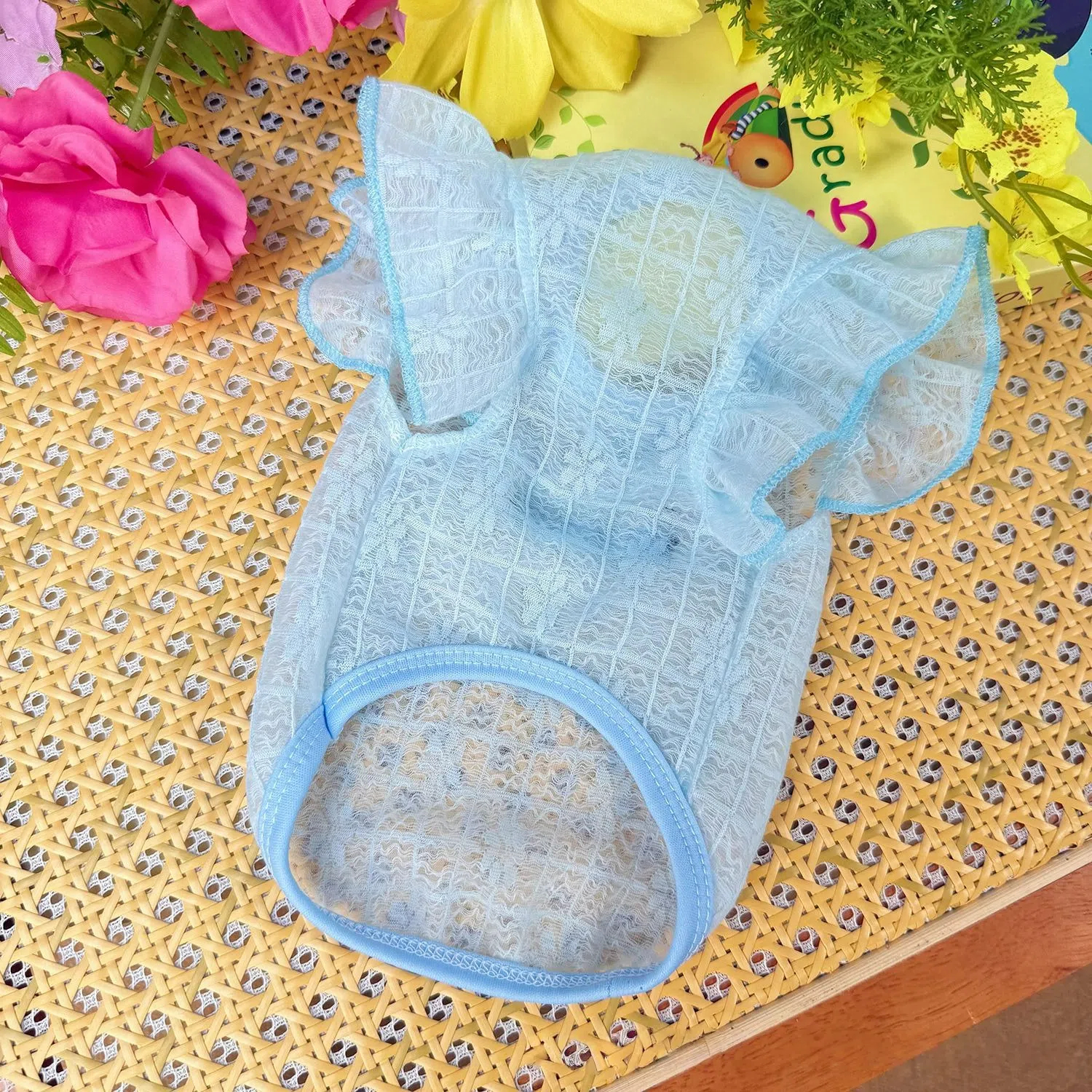 Lightweight Dog Cat Tank Top Pet Mesh Ruffled Shirt with Leash D-Ring for Small Medium Pets