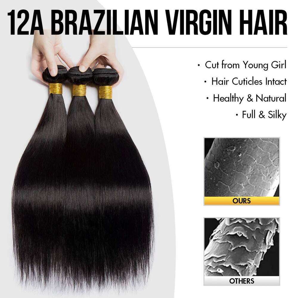 Straight Human with 5x5 6x6 Natural Black Raw Weave With 13x6 Frontal Closure And Bundles Hair