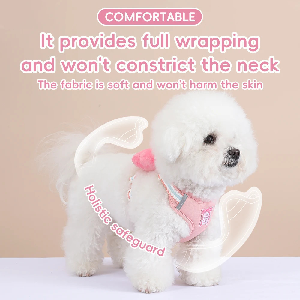 Cute Bow Dog Harness and Leash Set Summer Breathable Mesh Vest for Small DogsCats Adjustable NoPull Reflective Pet Harness 250609
