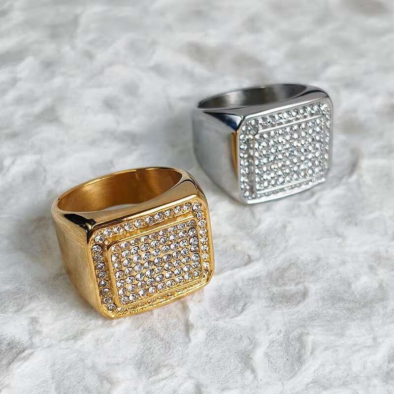 Hip Hop 18K Stainless Steel Gold Plated Cubic Zirconia Chunky Ring Men Jewelry Iced Out Diamond Moissanite Rings for Men