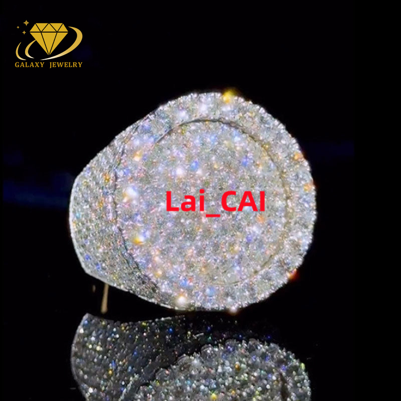 Custom Fashion Fine Jewelry Three-Dimensional Circular Design Ring 925 Silver Iced Out Moissanite Diamond Hip Hop Ring