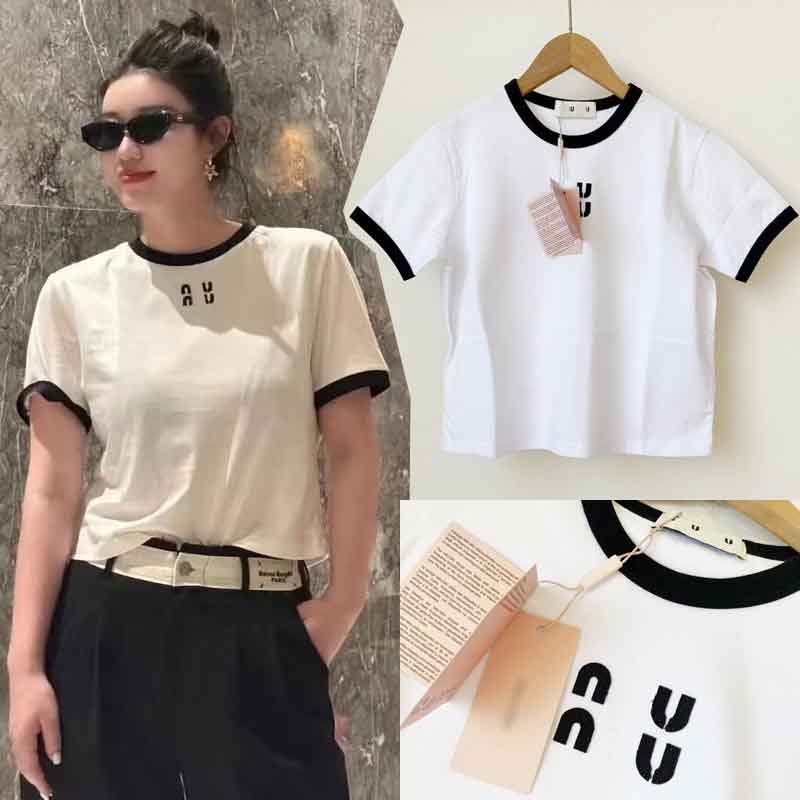 Women's Designer Short Sleeve Crop Top with Contrast Color Print - Slim Fit Summer Tees