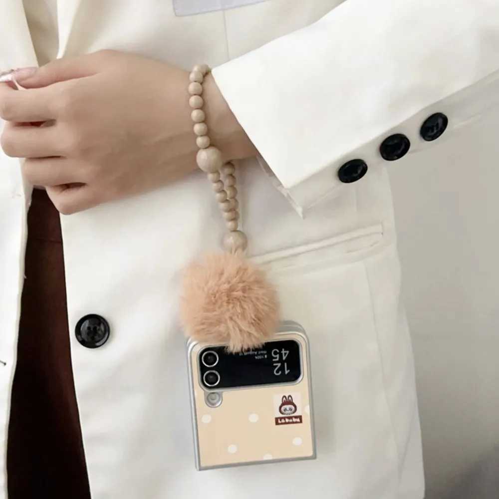 Fashionable Cartoon Labubu Phone Case for Galaxy Z Flip 4 5 6 Flip6 Zflip5 ZFlip4 Bracelet Slim Plating CoverXJ250609