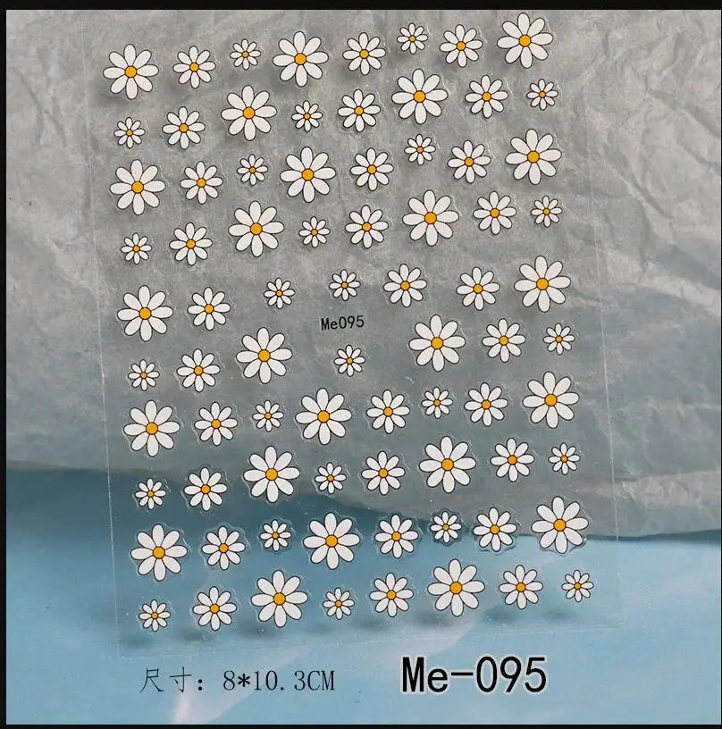 Nail Art Flower Daisy Embossed Stickers Sliders Decals White Florals Petals Flowers Back Glue Sticker Decoration 250605