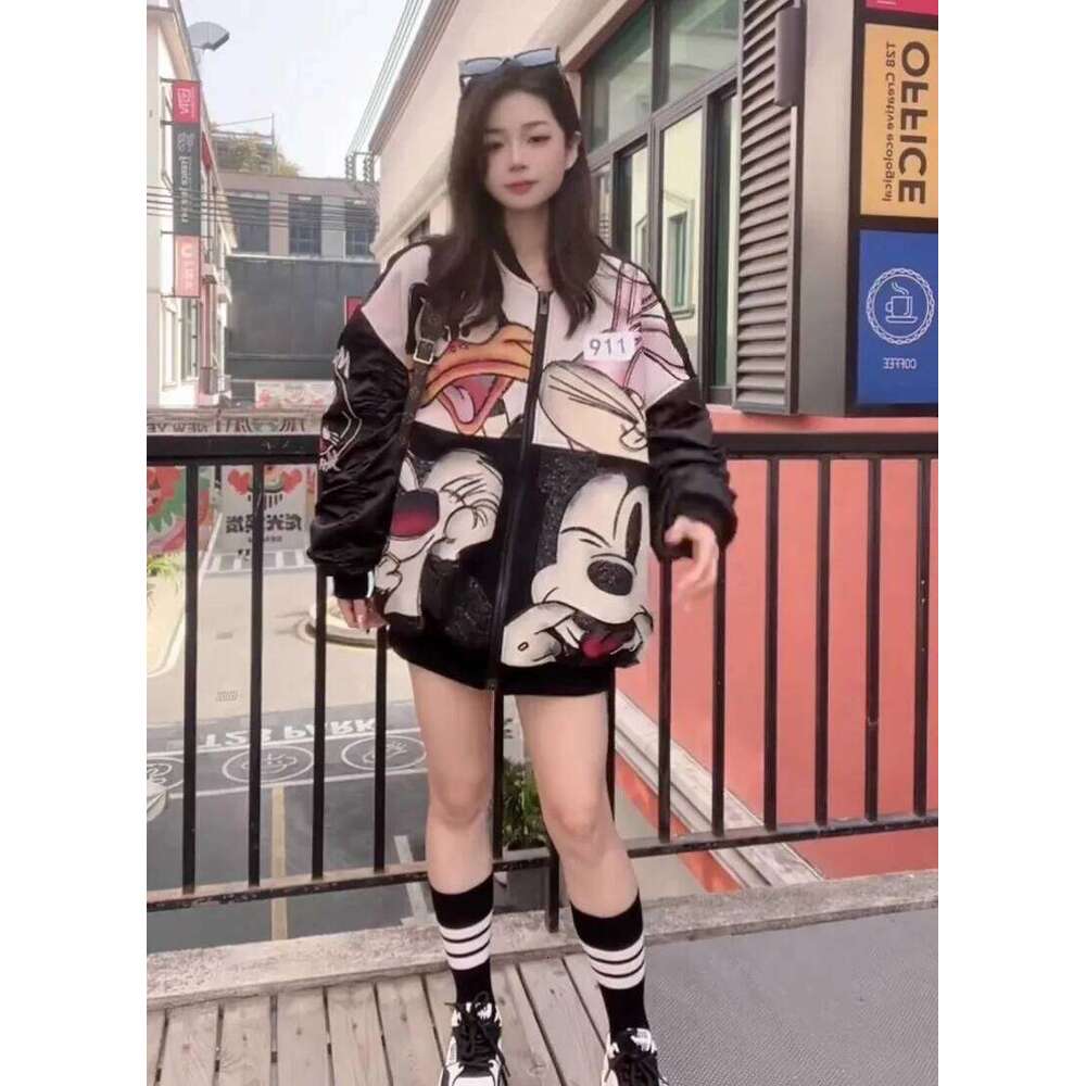 Fashion Kawaii Long Sleeves Jaquetas Women's Spring New Heavy Industry Embroidered Baseball Jersey Oversized Short O-neck Jacket