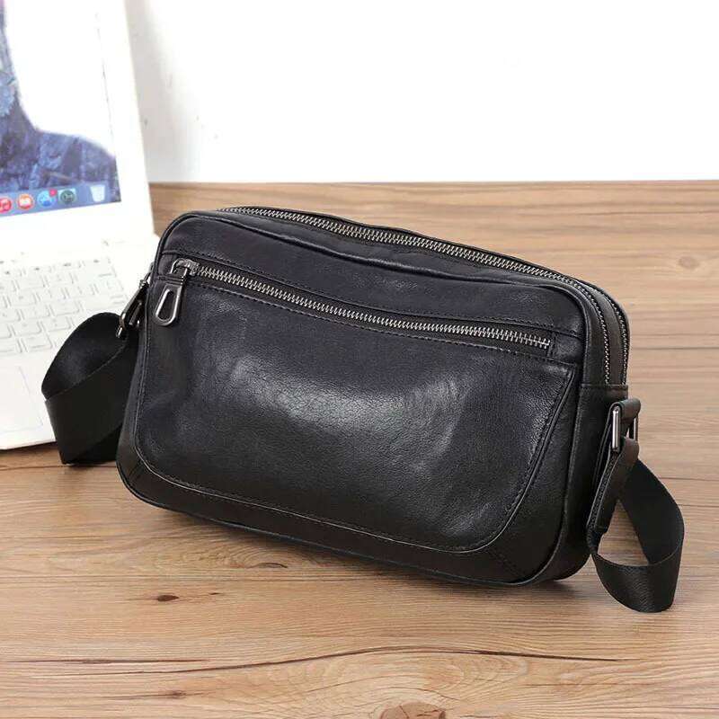 Top Layer Cow Leather Men's Crossbody Bag Casual Trendy Korean Style Small Backpack Storage Motorcycle Equipment Accessories
