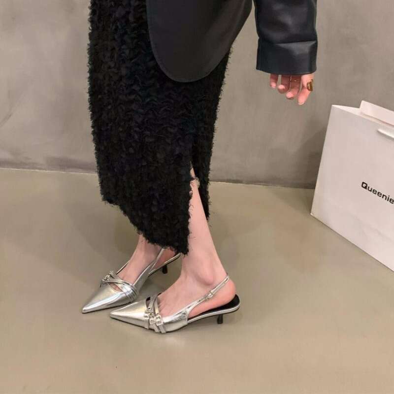 Niche High Heels Red Closed-Toe Sandals Fairy 2024 New Spring Summer Black French Pointed Toe Single Shoes