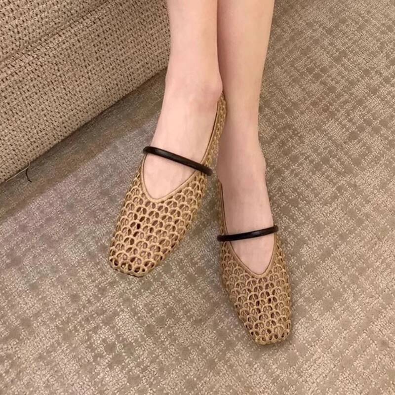 Square Toe Mesh Women Ballet Flats Sandals Summer 2025 New Designer Casual Loafers Mary Janes Shoes Zapatillas Sandalias