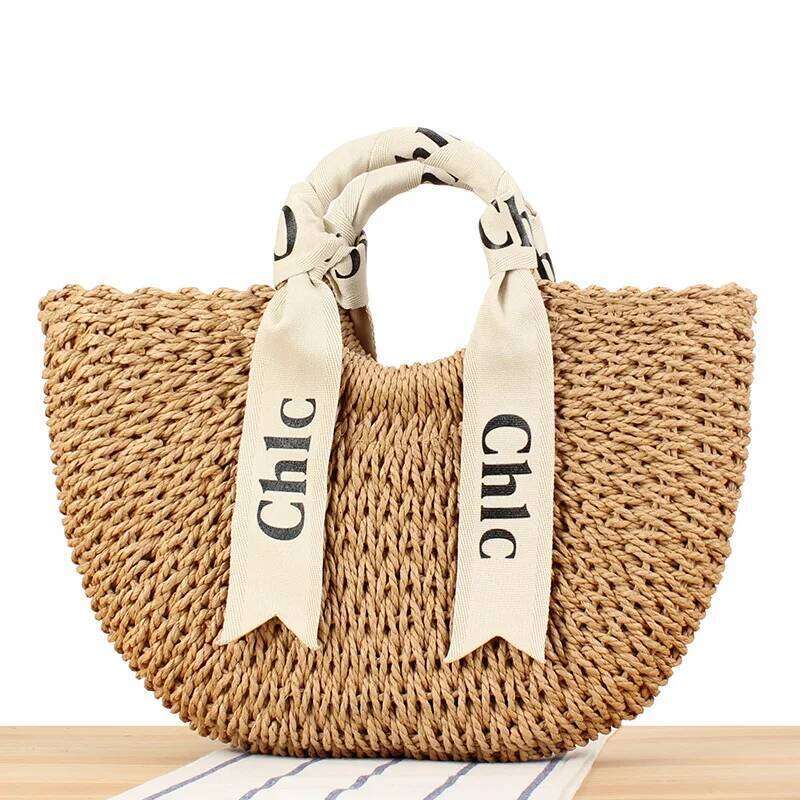 Design Bag Summer Straw Woven Women Large Capacity Weaving Handbags With Scarf Handmade Knitted Ladies Shoulder Beach Tote Bag Brand Bag