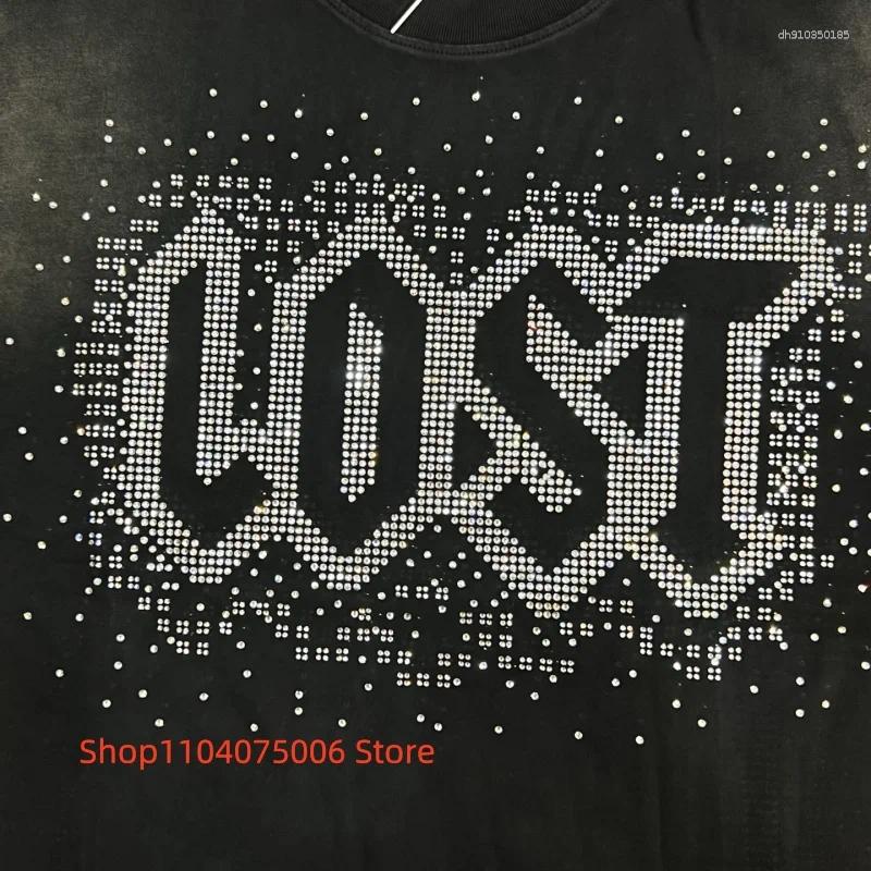 Mens T Shirts High Quality Pure Cotton Washed T-Shirt Lost Intricacy Rhinestone Unisex Casual Tee
