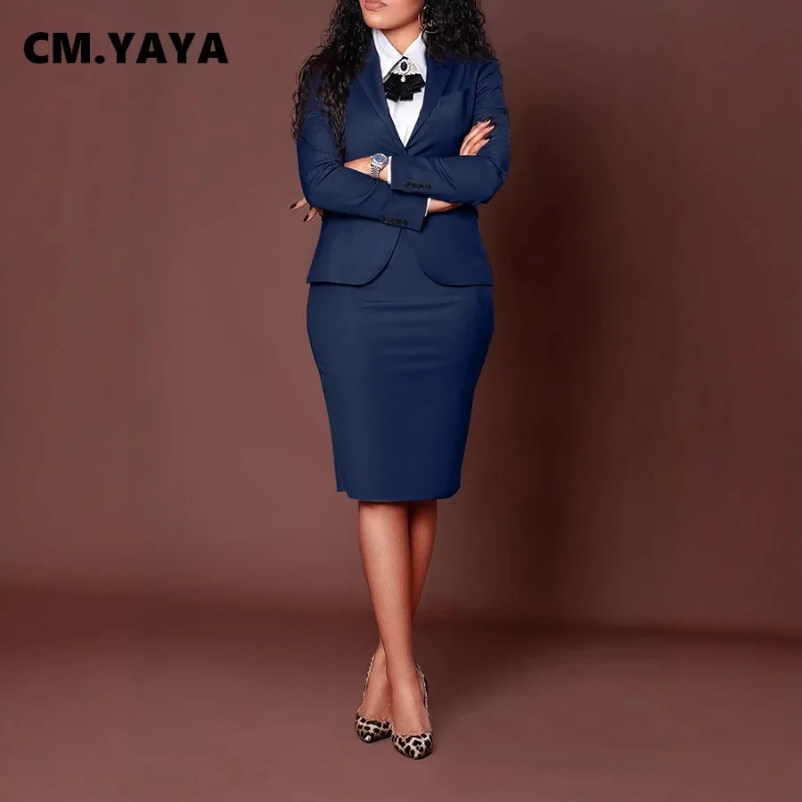 CMYAYA Womens Set Full Sleeve Button Blazer Skirts Suit 2025 Winter Casual Streetwear Two 2 Piece Africa OL Work Outfits 250609