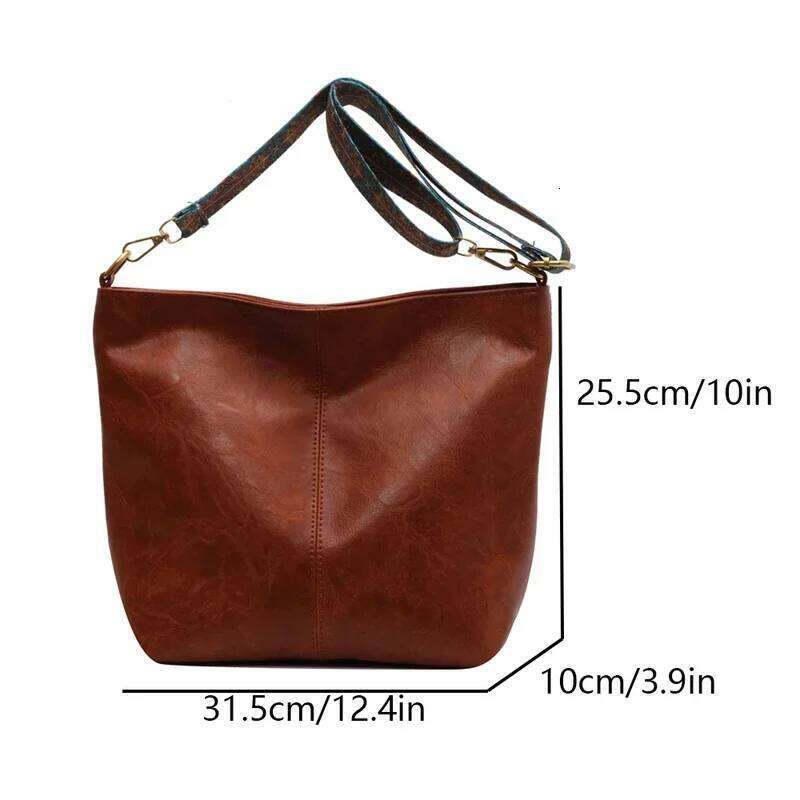 Women's NEW hot retro large capacity Pu shoulder fashionable crossbody bag, simple casual commuting bucket bag