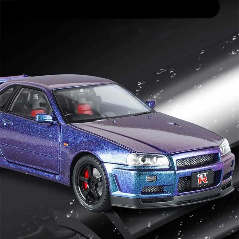 Large Size 1 18 Skyline Ares GTR GT-R R34 Alloy Sports Car Model Diecasts Metal Racing Car Vehicles Model Sound Light Kids Gifts W250609
