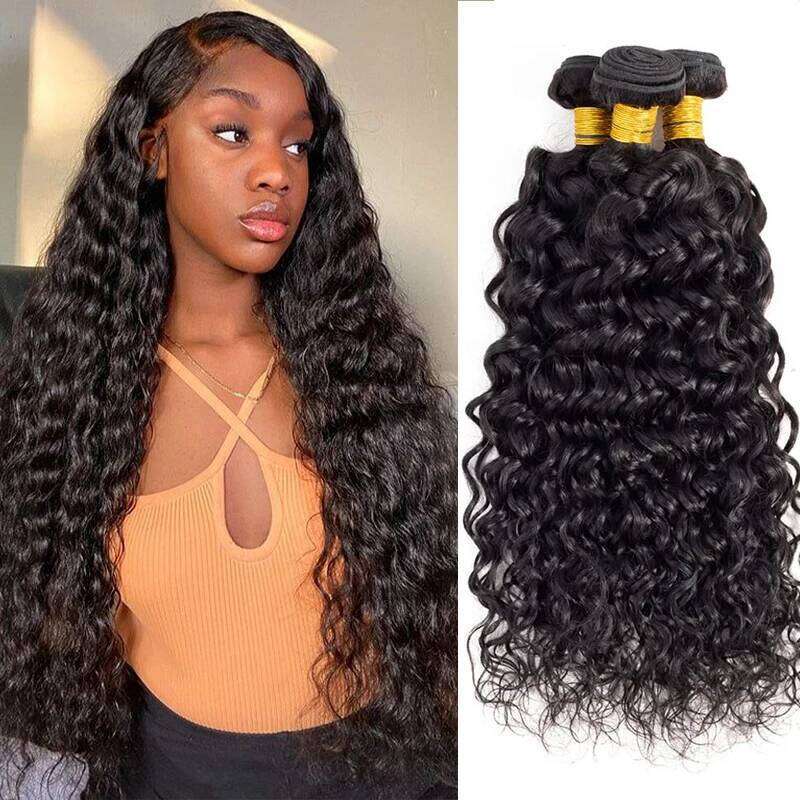 Water Wave 12A Brazilian Virgin Curly Human Bundles Natural Black Color Wet and Wavy Hair Extensions