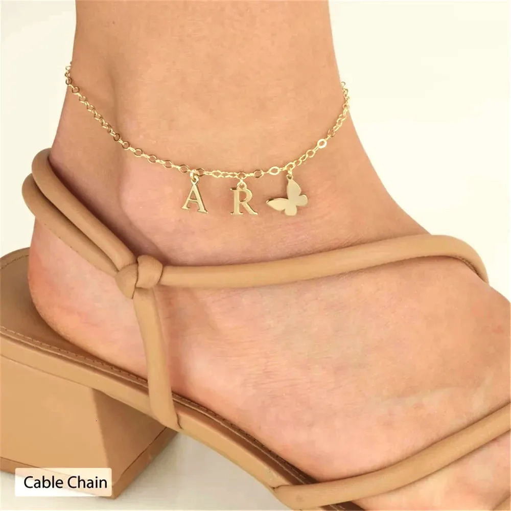 Custom Initial Anklet Stainless Steel Anklet Woman Waterproof Customizable Ankle Chain wife Foot Bracelet Summer Accessories 250606