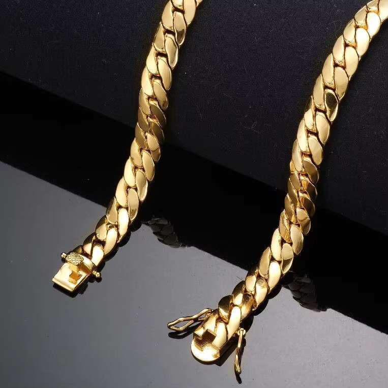 Stainless Steel 18K Gold Cuban Necklace Hiphop Chain Necklace Bracelet Short Collarbone Chain Miami Chain 6mm 8mm 8.8mm 9.6mm