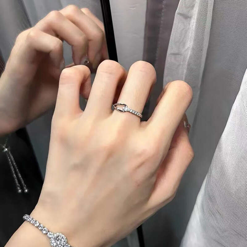 Titanium Steel Gold-Plated Non-Fading Zircon Row for Women Half Circle Full Index Finger Stacking Inlaid Dia Tail Ring
